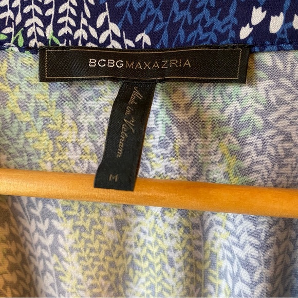 BCBGMAXAZRIA Designer Wrap Dress Medium Blue Yellow Floral Wrap 3/4 Sleeves - Picture 10 of 15